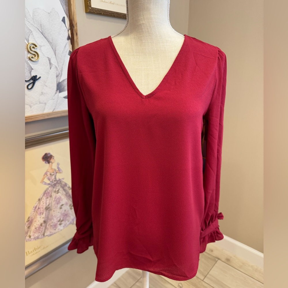 NWT! CECE Rich Red Bow Sleeve Oversized Blouse